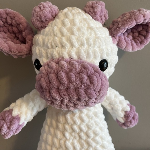 Handmade Crochet Stuffed Animal Cow Homemade Craft Baby Toy Collectible Gift - Picture 3 of 11